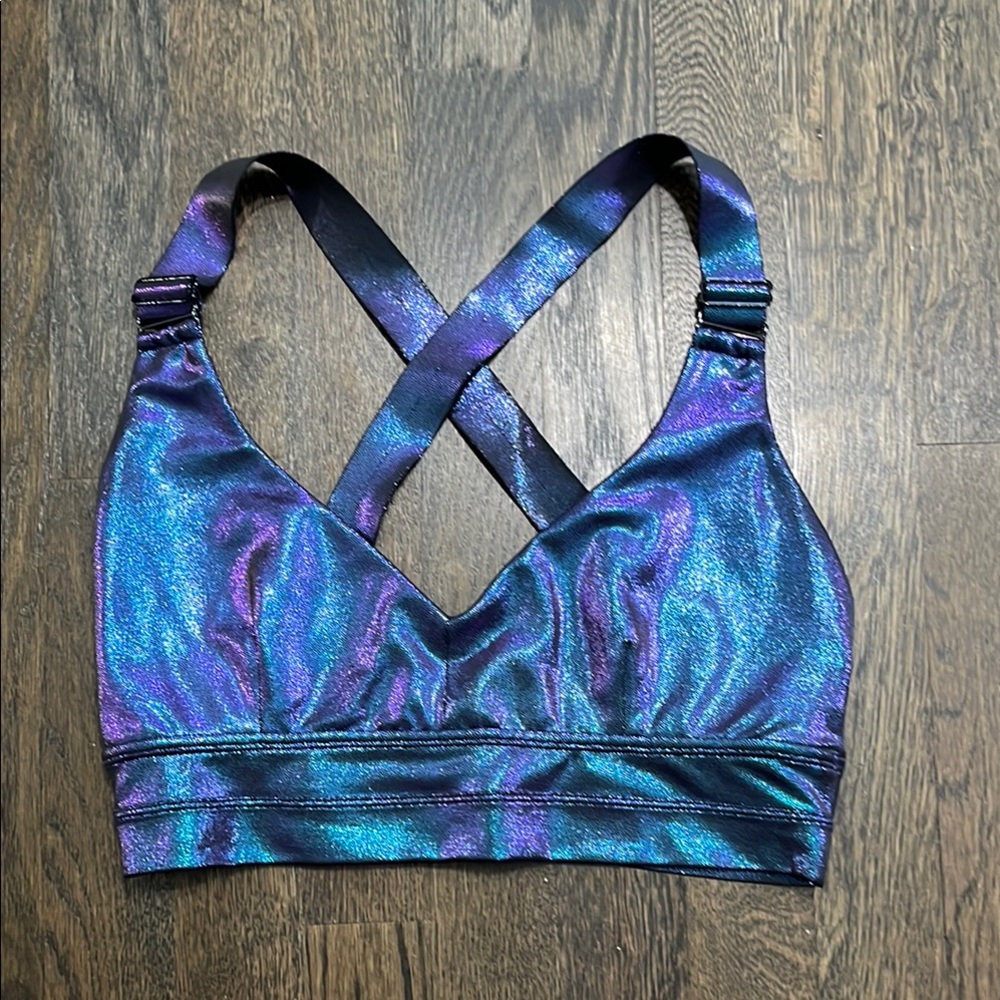 BuffBunny Blue and Purple Sports Bra with Iridescent Design